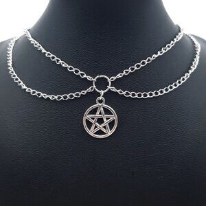 Pentacle Pentagram Wiccan Witch Drape Chain Necklace Gothic Handmade Jewelry